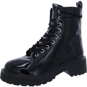 Steve Madden Womens Tornado Black Patent Lace-Up Combat Boots Shoes NWT